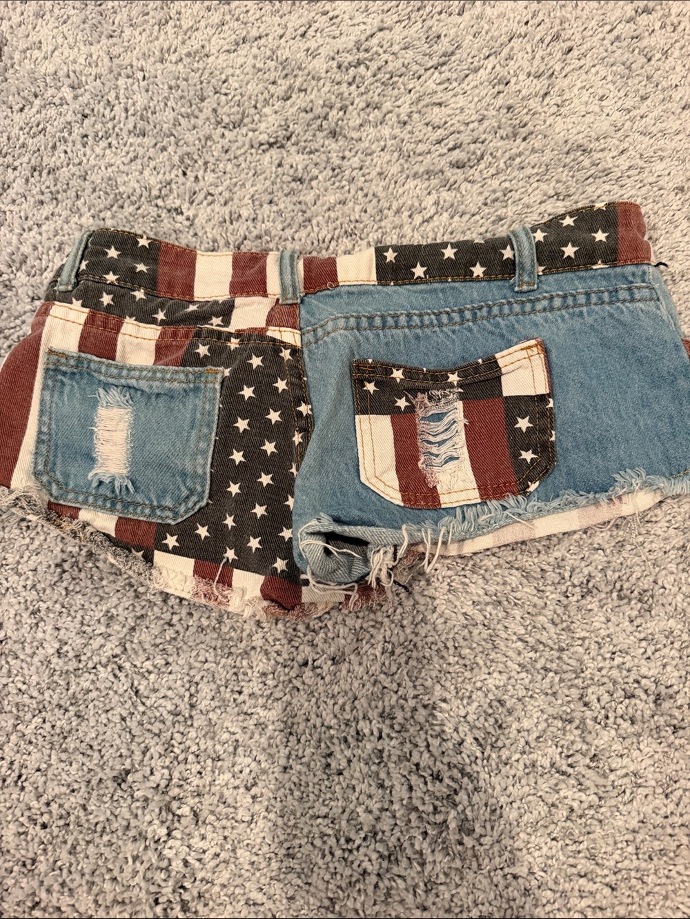 American Flag Print Denim Cutoff Shorts - Blue & Red - Picture 2 of 2